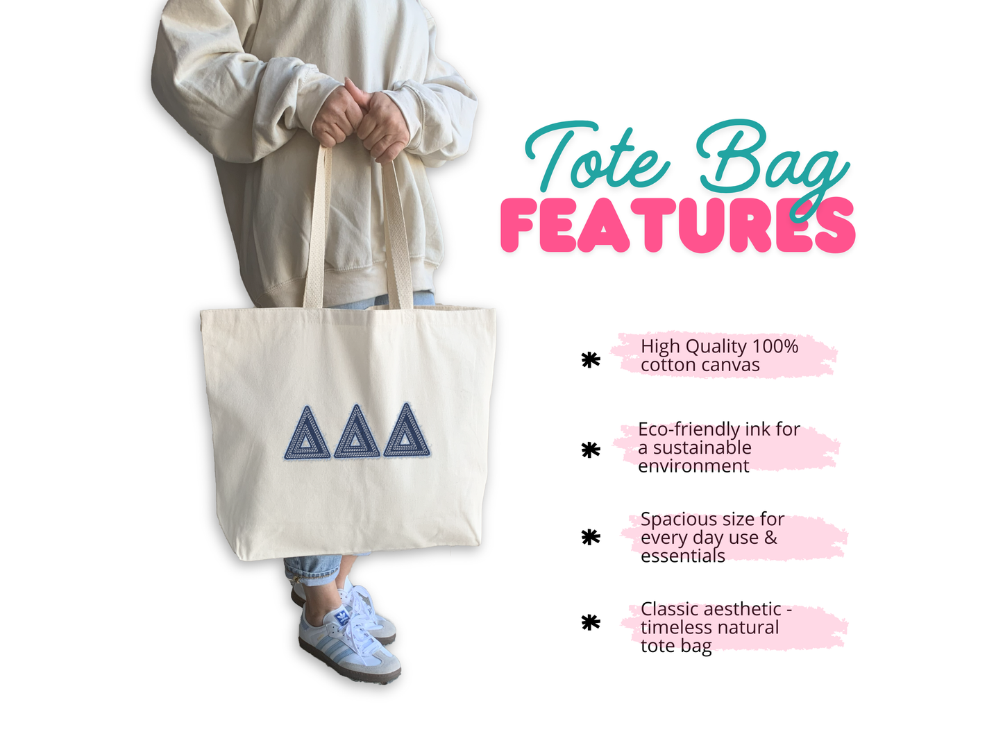 Sorority Greek Letters Printed on a Canvas Tote Bag