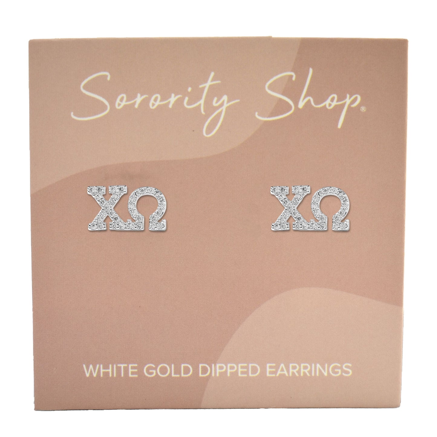 Chi Omega White Gold Plated Stud Earrings