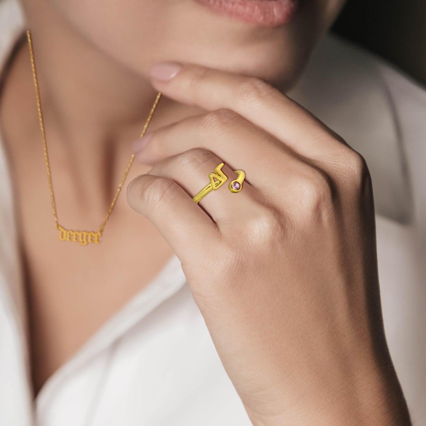 Delta Sigma Theta Ring- Gold Plated with Greek Letters and CZ Gemstone