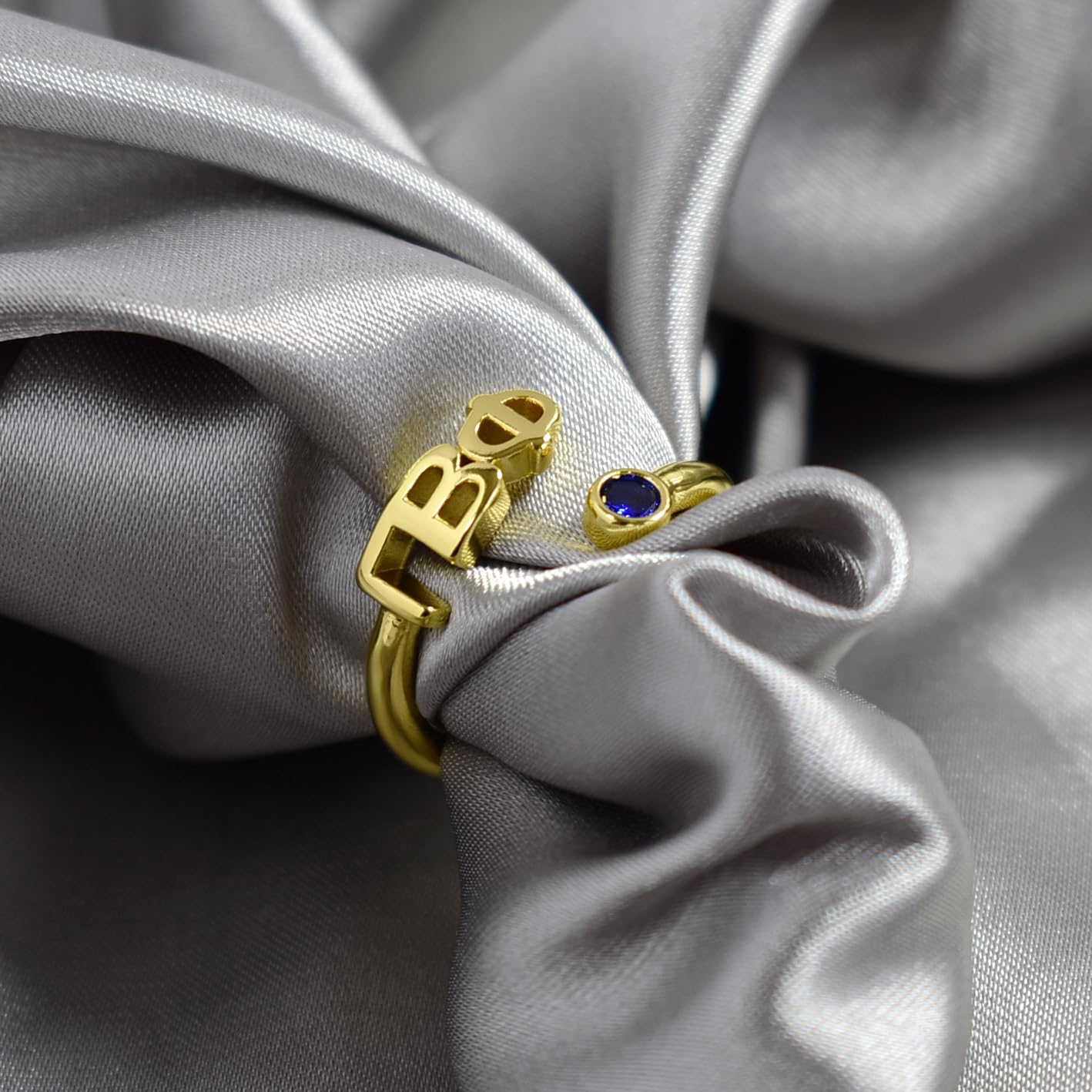Phi Sigma Sigma Ring- Gold Plated with Greek Letters and CZ Gemstone