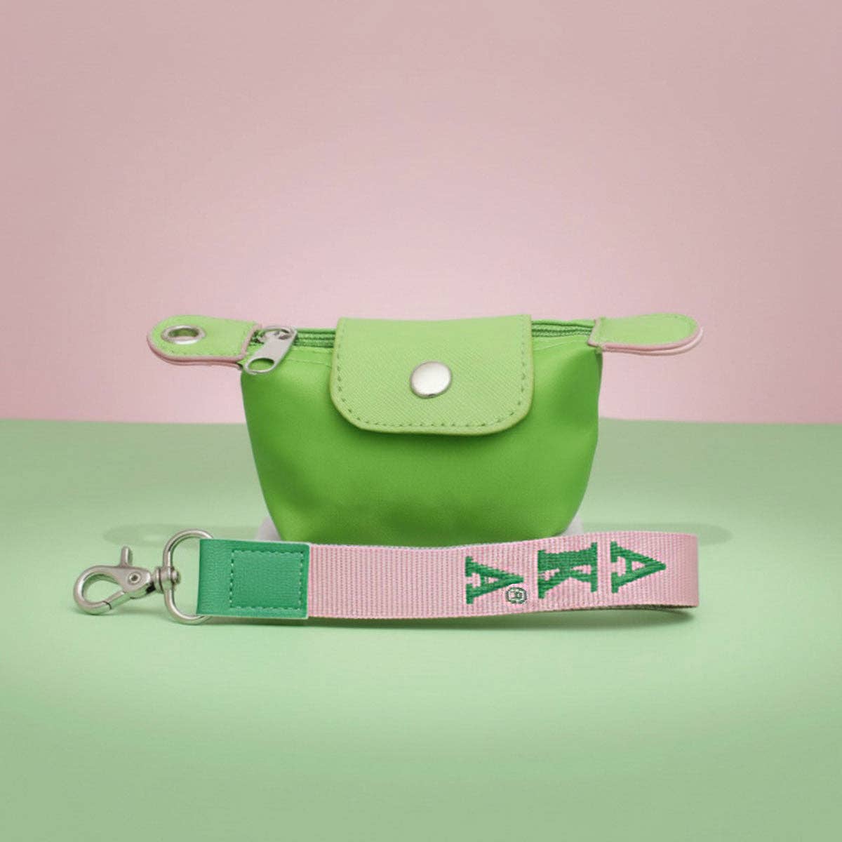 AKA Sorority Green Nylon Wristlet Strap Mini Pouch