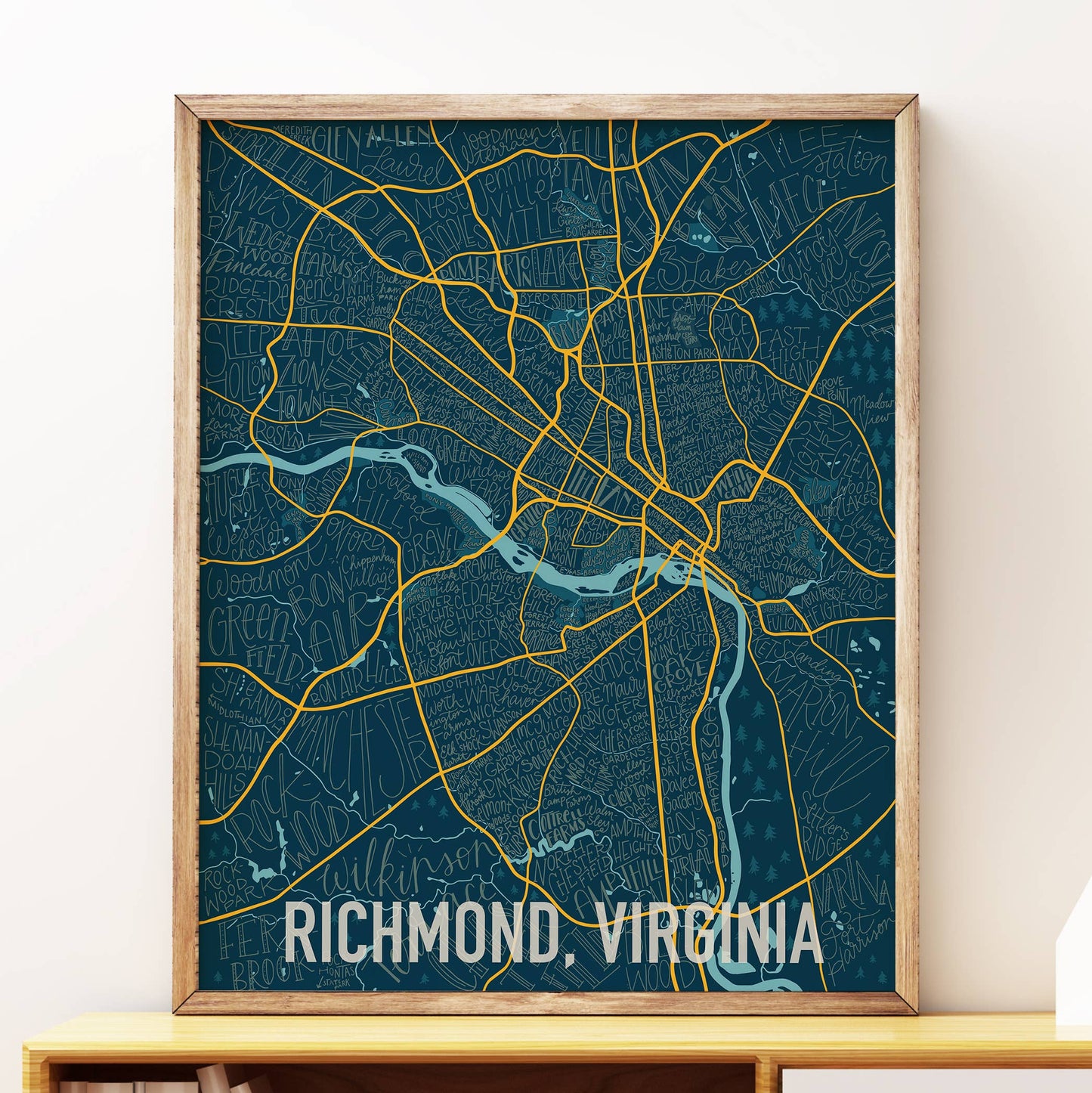 Richmond, VA Neighborhood Map Forest - 8x10, 11x14 Art Print