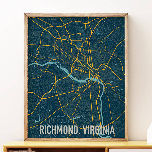 Richmond, VA Neighborhood Map Forest - 8x10, 11x14 Art Print