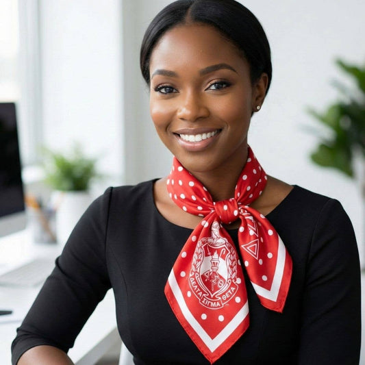 DST Delta Sigma Theta Red and White Polka Dot Square Sorority Scarf