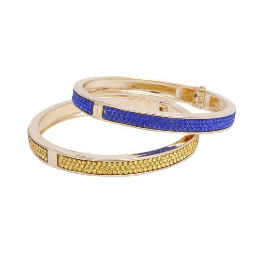 SGRHO Blue Gold Pave Hinged Bangle Bracelet Set