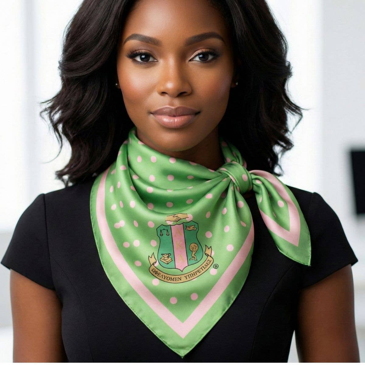 AKA Alpha Kappa Alpha Green Polka Dot Square Sorority Scarf