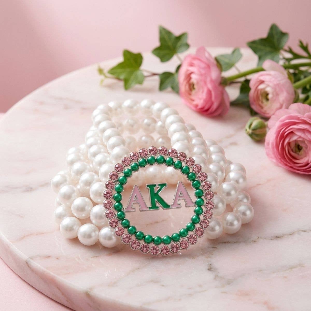 AKA Pearl Bracelet Alpha Kappa Pink Green