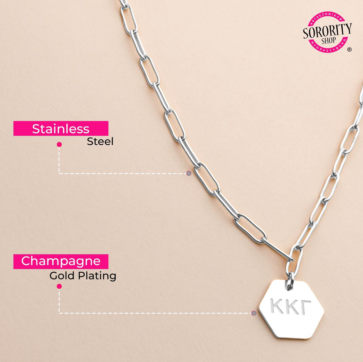 Alpha Epsilon Phi Necklace- Silver Paperclip Style with AEP Pendant