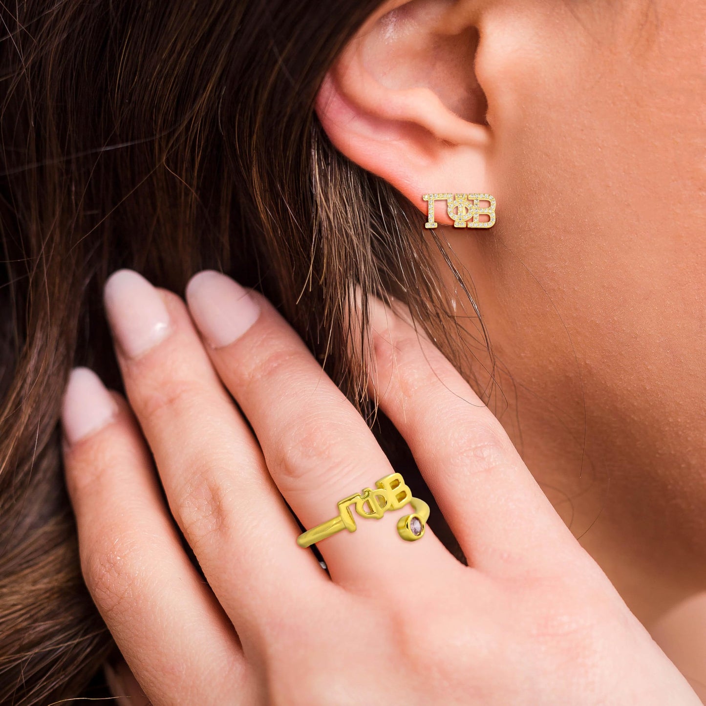 Delta Sigma Theta Ring- Gold Plated with Greek Letters and CZ Gemstone