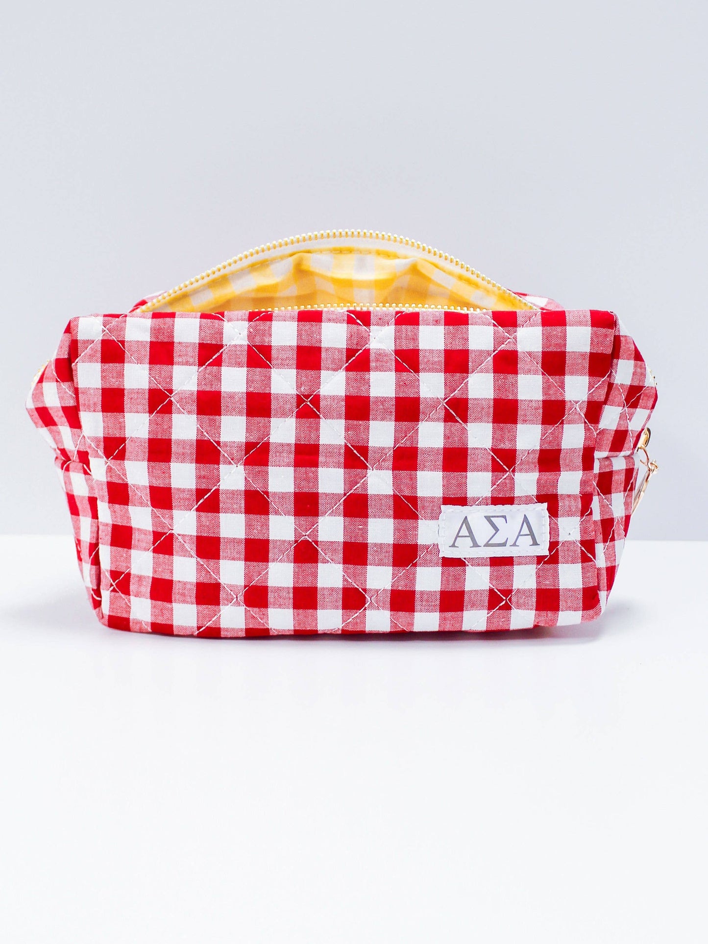 Alpha Sigma Alpha ASA Sorority Gingham Quilted Makeup Bag