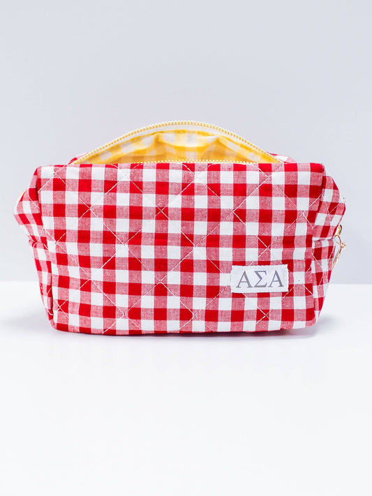 Alpha Sigma Alpha ASA Sorority Gingham Quilted Makeup Bag