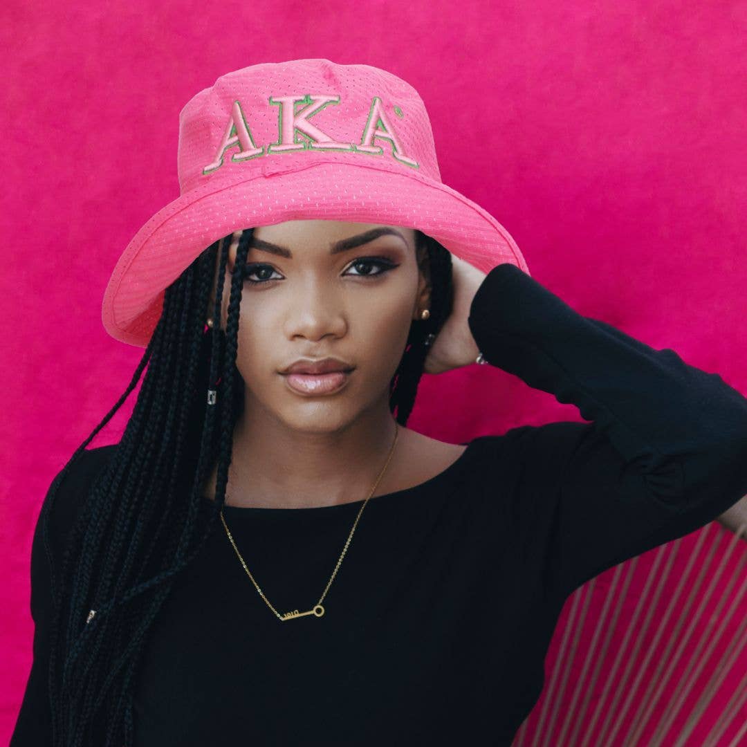 AKA Alpha Kappa Alpha Sorority Pink Mesh Embroidered Bucket Hat