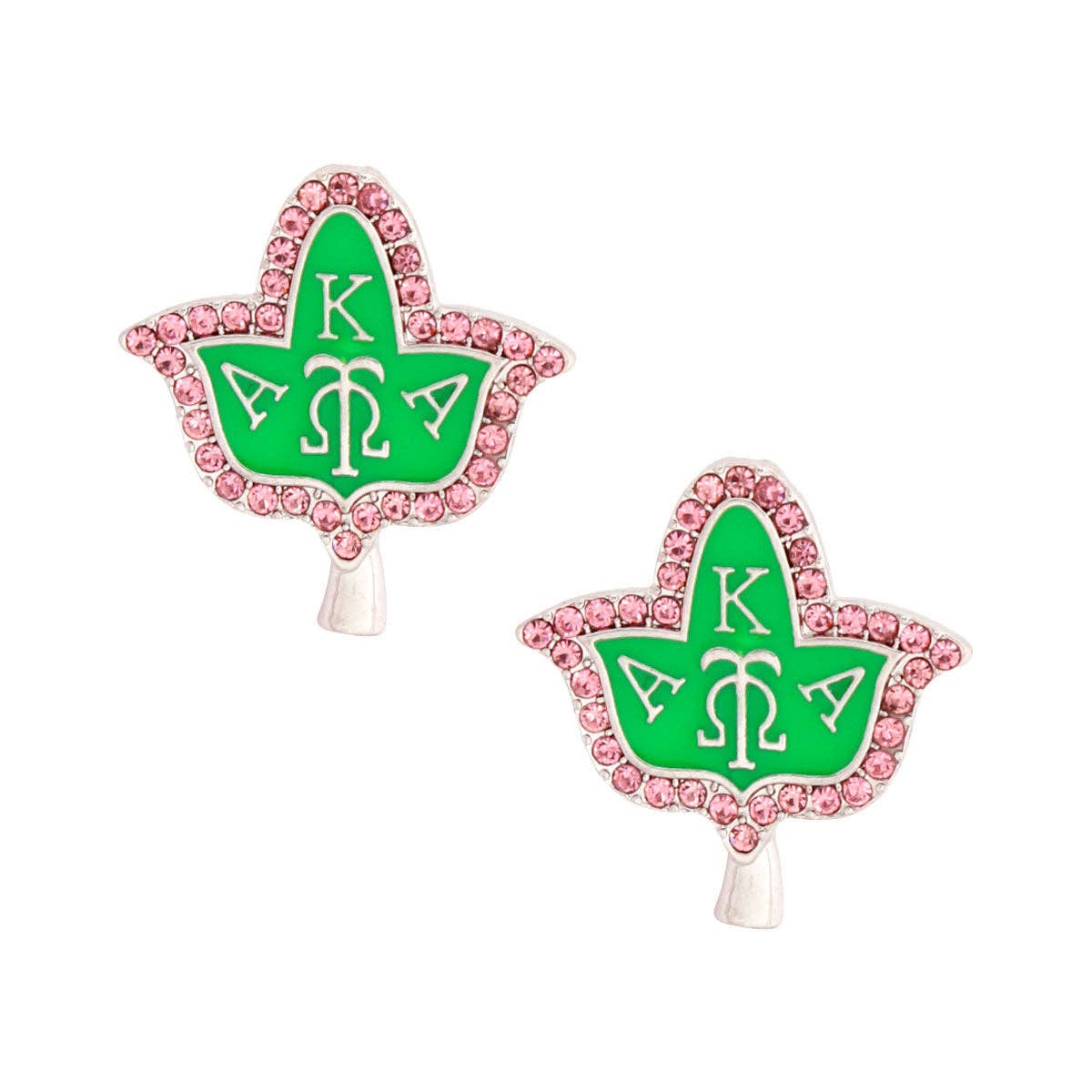 AKA Alpha Kappa Alpha Pink Green Ivy Leaf Studs