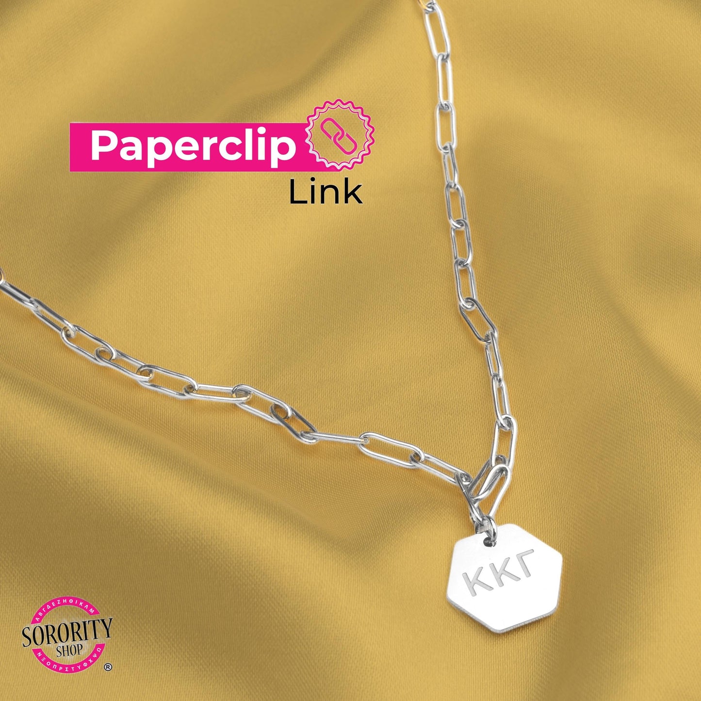 Sigma Kappa Necklace- Silver Paperclip Style with SK Pendant