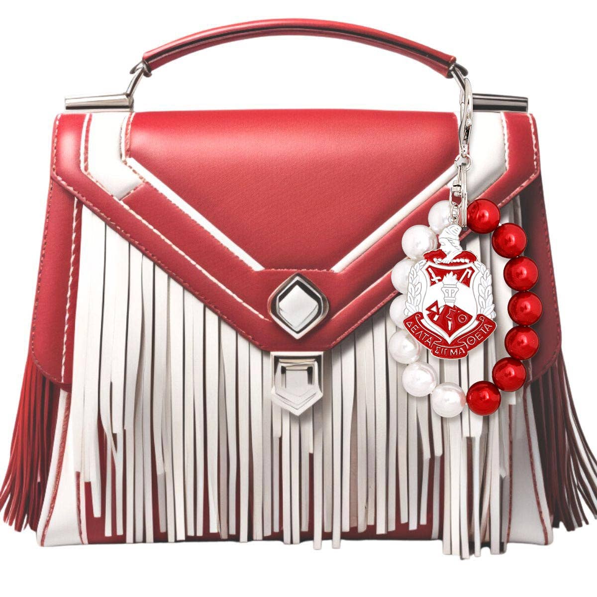 DST Delta Sigma Theta Red White Pearl Shield Keychain