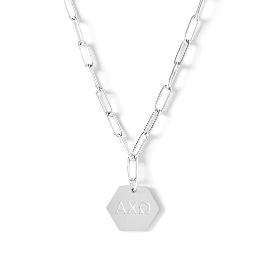 Alpha Chi Omega Necklace- Silver Paperclip Style with ACO Pendant