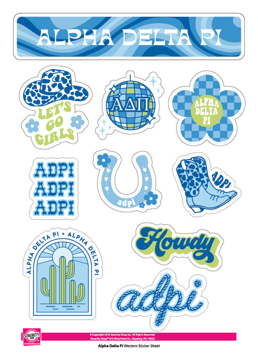 Alpha Delta Pi Sticker Sheet - Western Disco Design