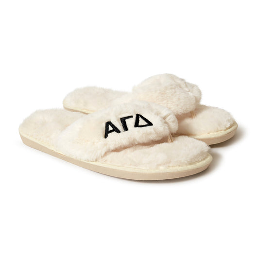 Alpha Gamma Delta - Furry Slippers Women - With AGD Embroidery Logo - Virginia Book Company