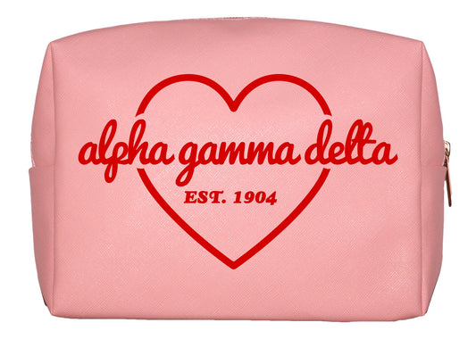 Alpha Gamma Delta Pink w/Red Heart Makeup Bag - Virginia Book Company