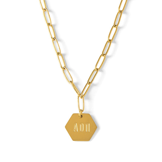 Alpha Omicron Pi Paperclip Necklace with AOP Sorority Pendant