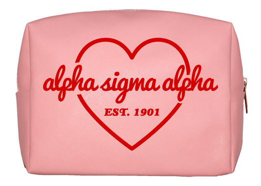 Alpha Sigma Alpha Pink w/Red Heart Makeup Bag - Virginia Book Company