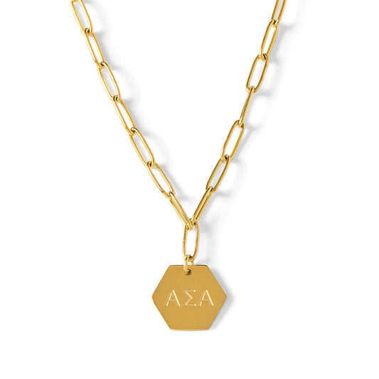 Alpha Sigma Alpha Paperclip Necklace with ASA Sorority Pendant