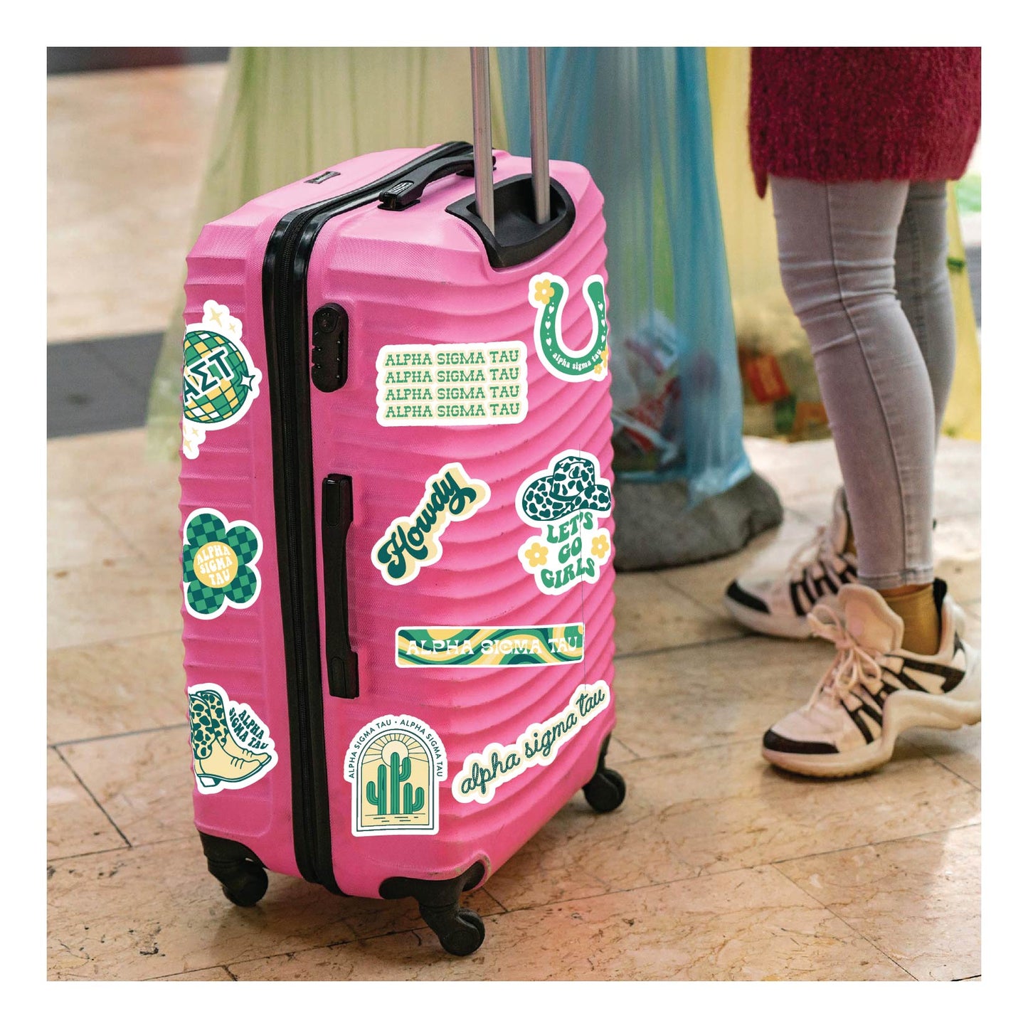 Alpha Sigma Tau Sticker Sheet - Western Disco Design