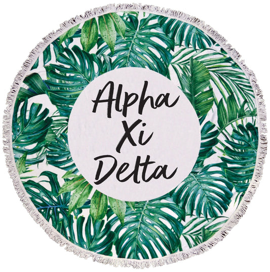 Alpha Xi Delta Palm Leaf Fringe Towel Blanket - Virginia Book Company