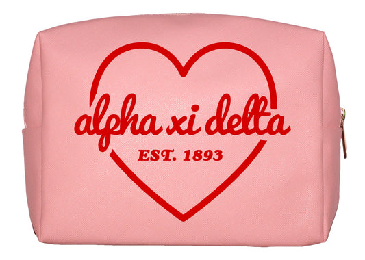 Alpha Xi Delta Pink w/Red Heart Makeup Bag - Virginia Book Company