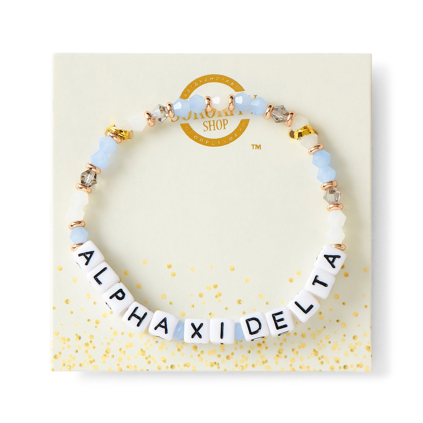 Alpha Xi Delta Bracelet With Glass Beads and 18K Gold Accent Beads - Virginia Book Company