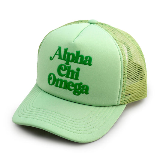 Alpha Chi Omega Baseball Cap, Mesh Trucker-Style Hat