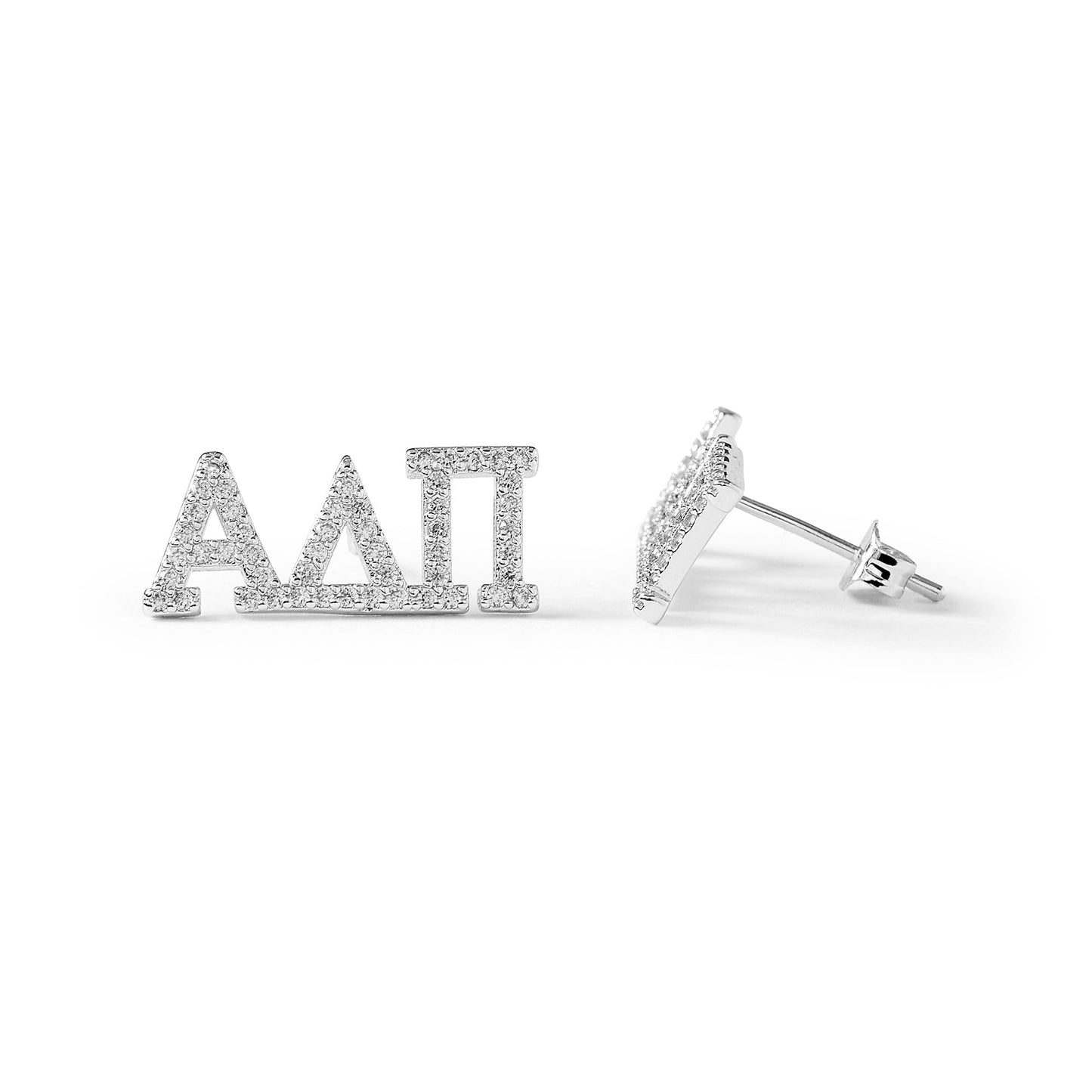 Alpha Delta Pi White Gold Plated Stud Earrings