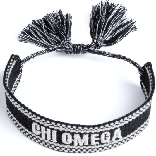 Chi Omega Woven Bracelet, Black and White Design