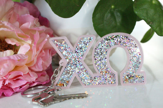 Chi Omega Glitter Sorority Keychain