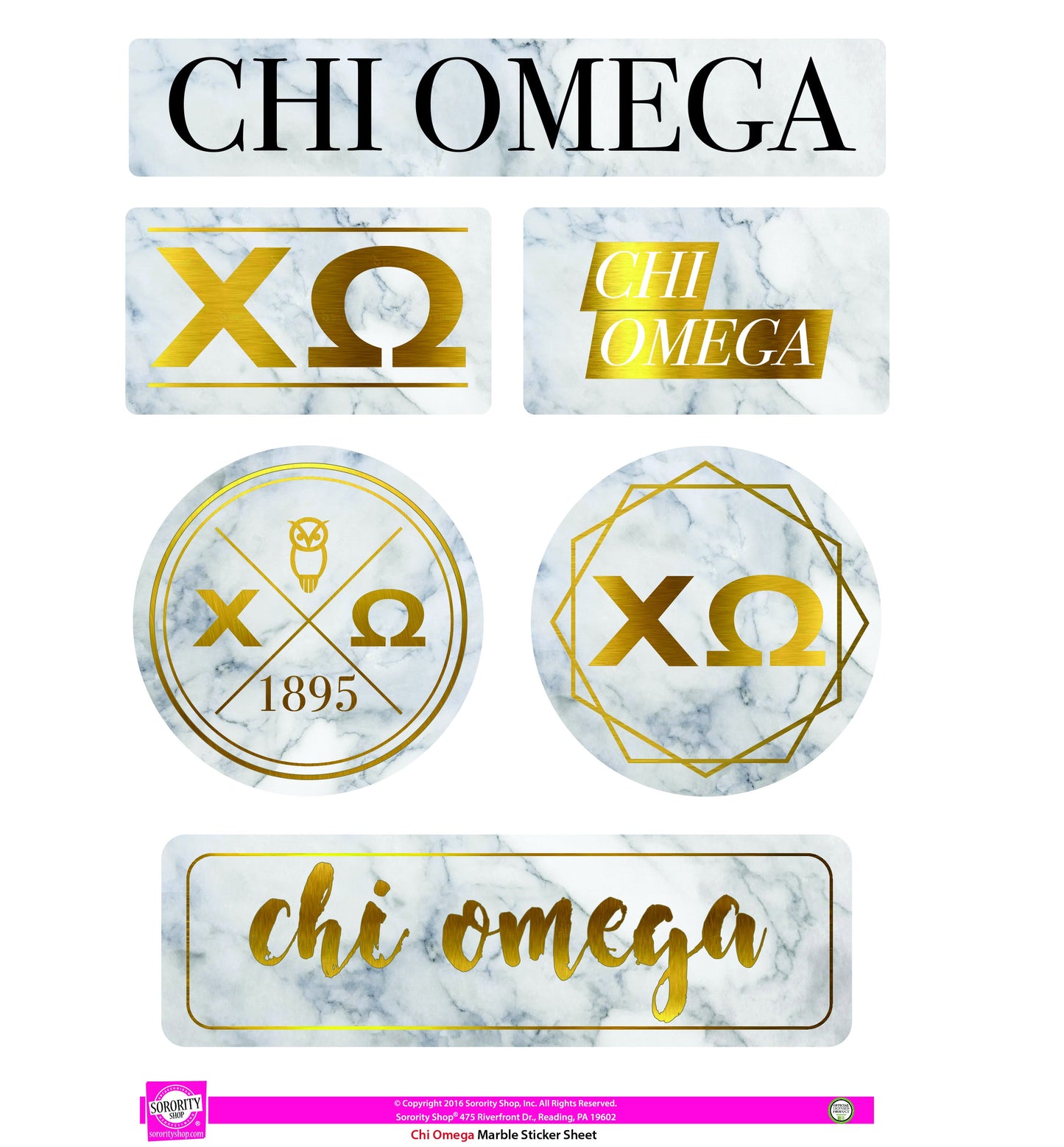 Chi Omega Marble Sticker Sheet