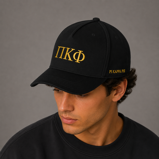 Pi Kappa Phi Baseball Cap- Brushed Cotton 5-Panel Black Hat