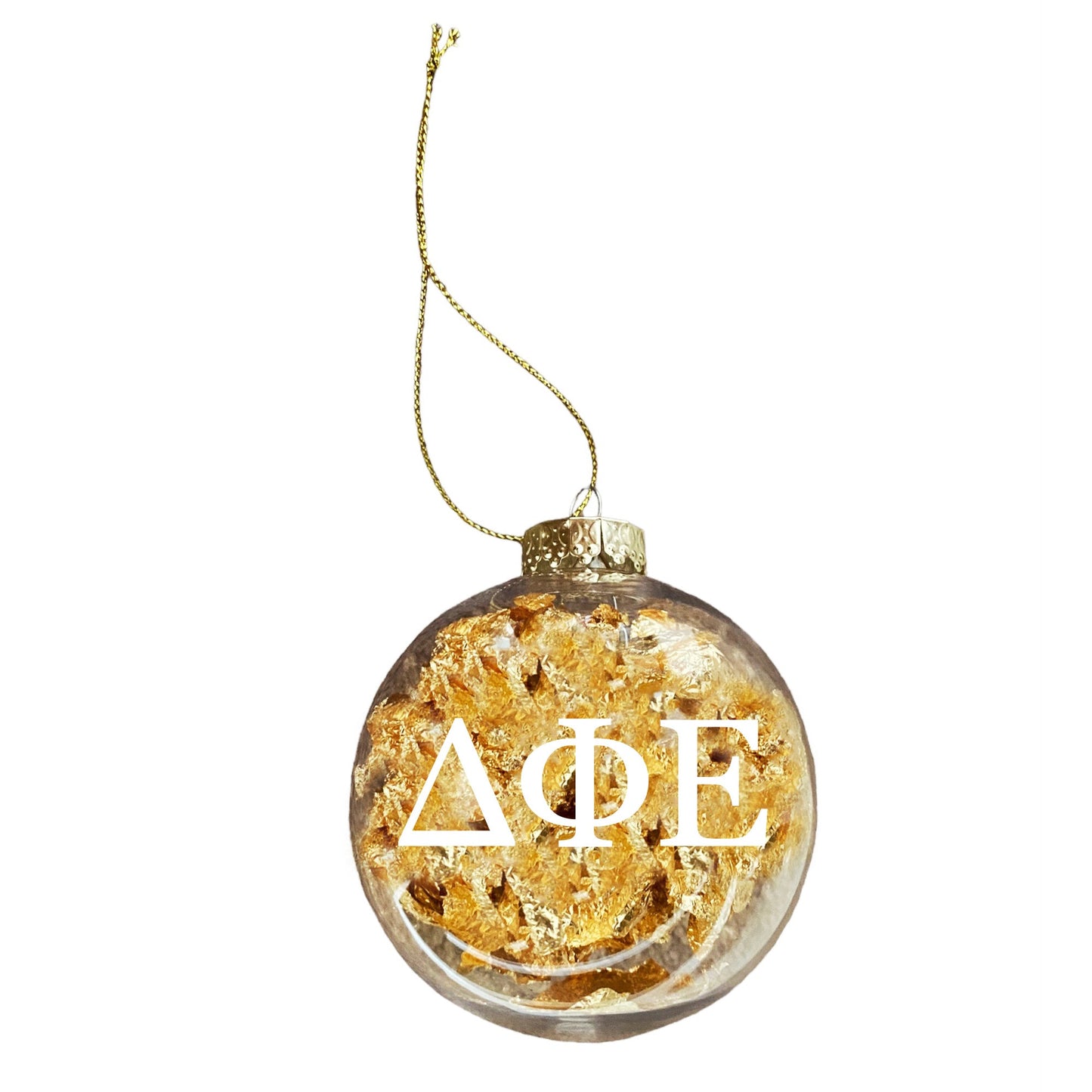 Delta Phi Epsilon Ornament - Clear Plastic Ball Ornament with Gold Foil