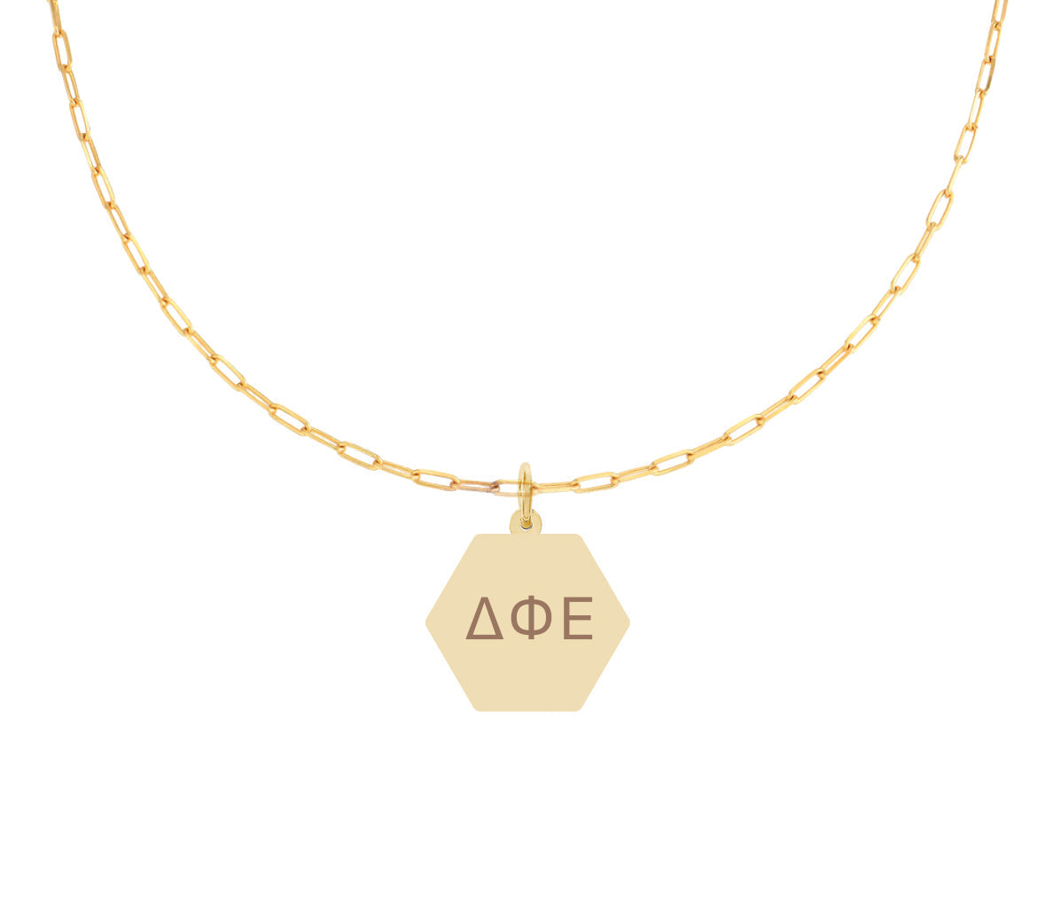 Delta Phi Epsilon Paperclip Necklace with DPE Sorority Pendant