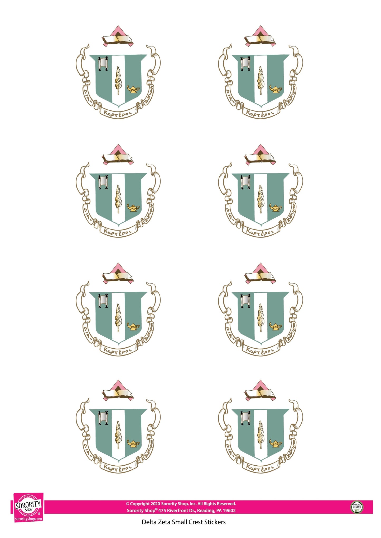 Delta Zeta Crest Stickers 8 Per Sheet