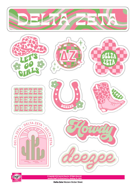 Delta Zeta Sticker Sheet - Western Disco Design