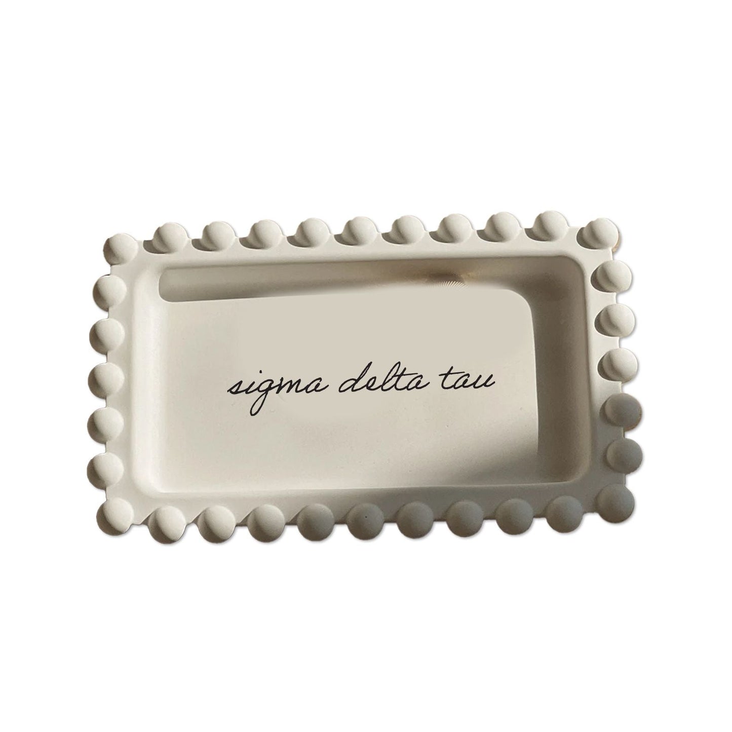 Sigma Delta Tau Jewelry Dish - Rectangular Cursive Script Sorority Name