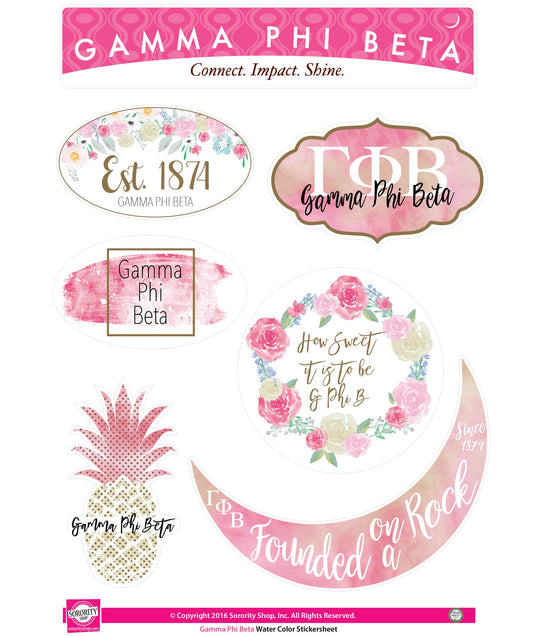 Gamma Phi Beta Water Color stickers - Virginia Book Company