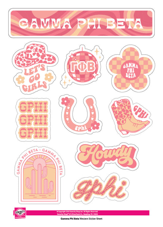 Gamma Phi Beta Sticker Sheet - Western Disco Design - Virginia Book Company