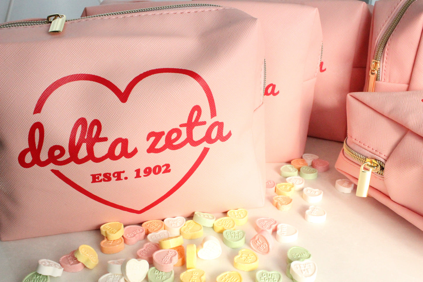 Delta Zeta Pink w/Red Heart Makeup Bag