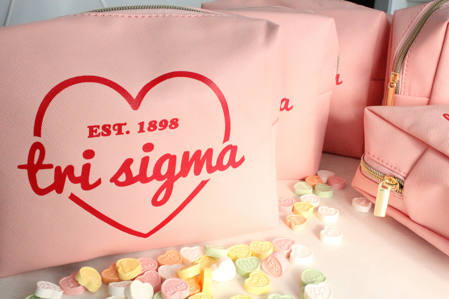 Sigma Sigma Sigma Pink w/Red Heart Makeup Bag - Virginia Book Company