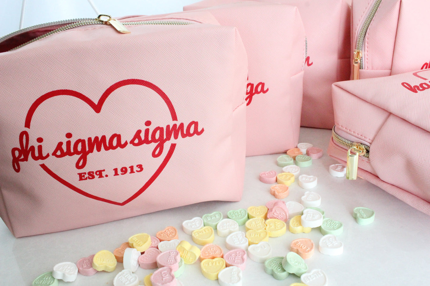 Phi Sigma Sigma Pink w/Red Heart Makeup Bag