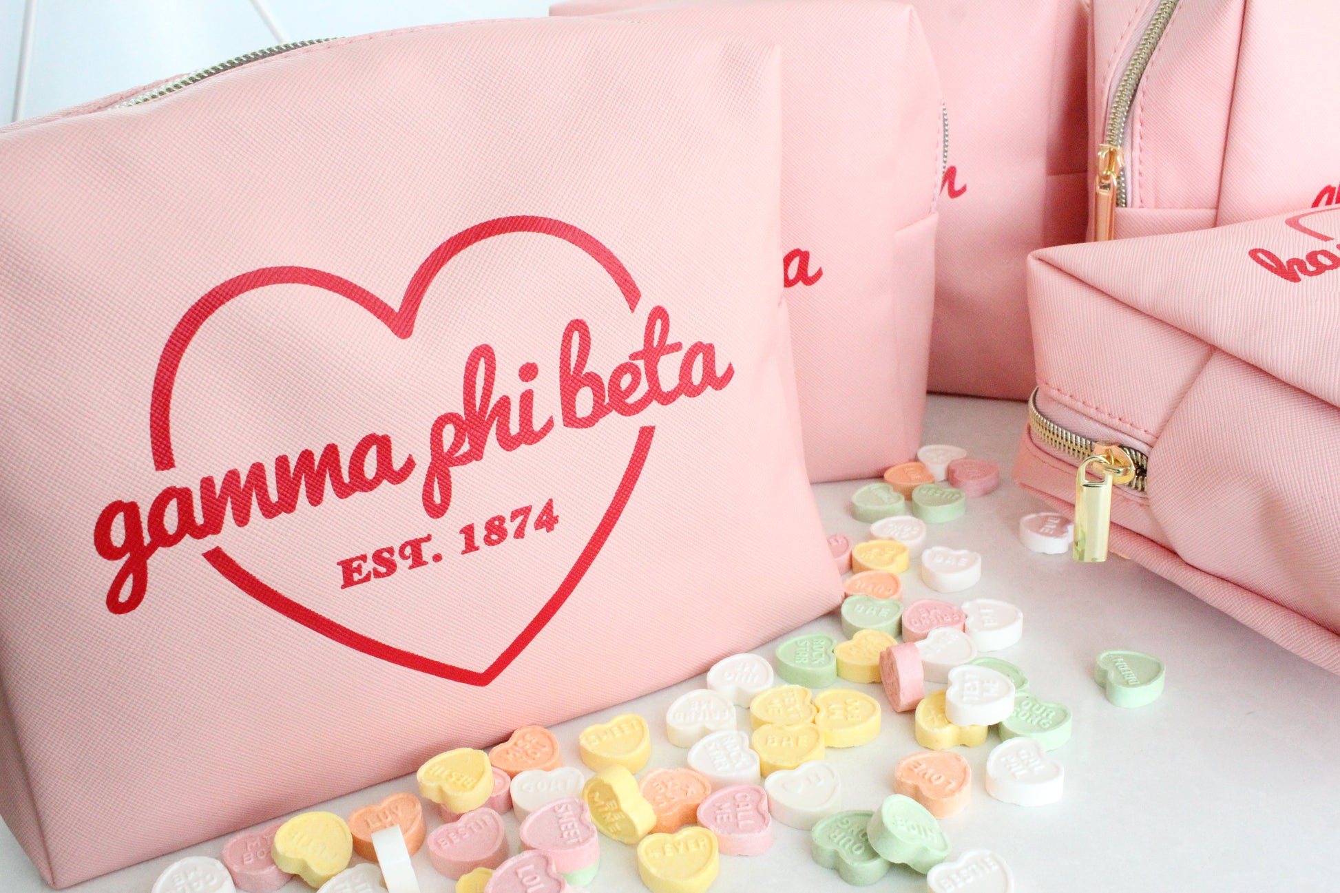 Gamma Phi Beta Pink w/Red Heart Makeup Bag - Virginia Book Company