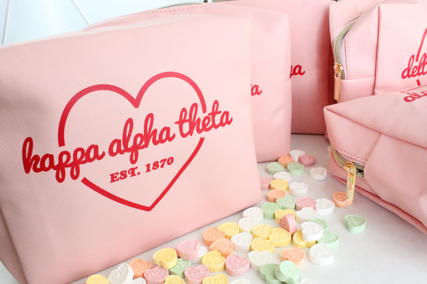 Kappa Alpha Theta Pink w/Red Heart Makeup Bag