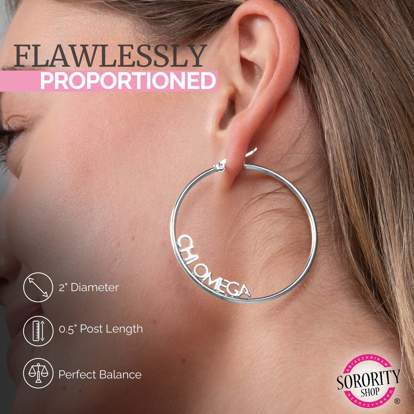 Sigma Kappa Silver Hoop Earrings- Name Design