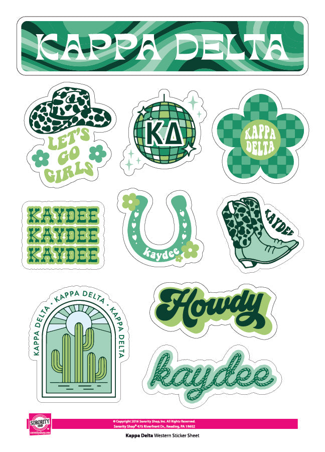 Kappa Delta Sticker Sheet - Western Disco Design